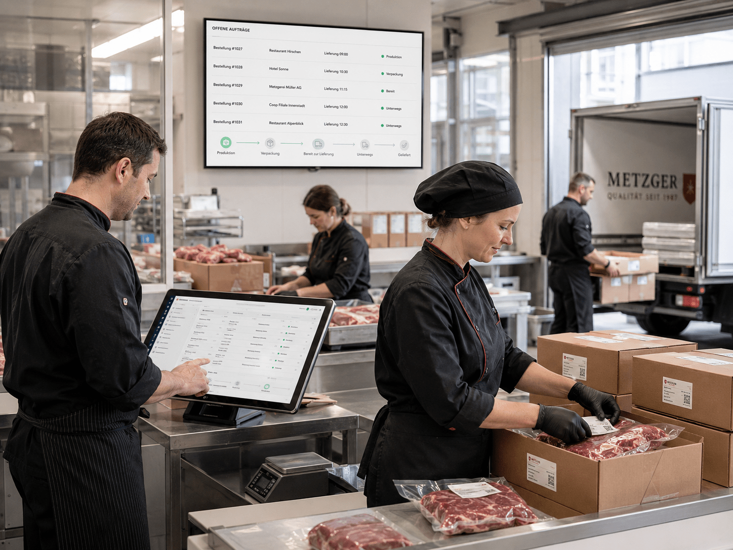 Vorher Produktion, Verpackung und Lieferung mit vielen Papierlisten und Rückfragen